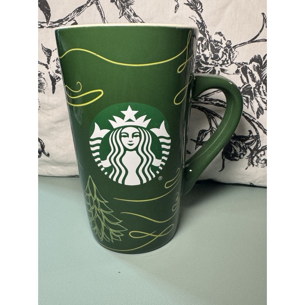 Hunter Green Starbucks Tall Ceramic 2020 Holiday Collection Mug Fir Trees 16 oz